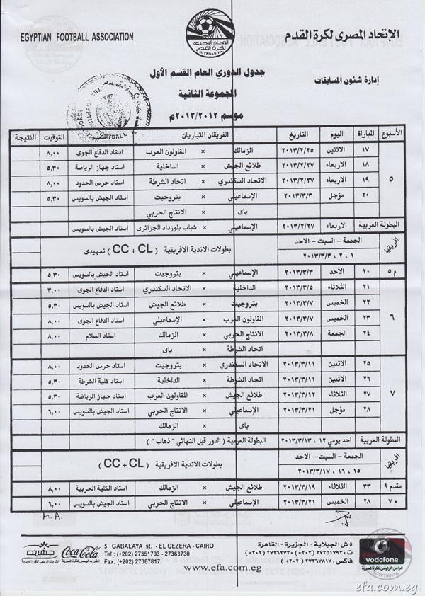 مواعيد مباريات الدوري المصري 2013 - توقيت مبارايات الدوري المصري 2013