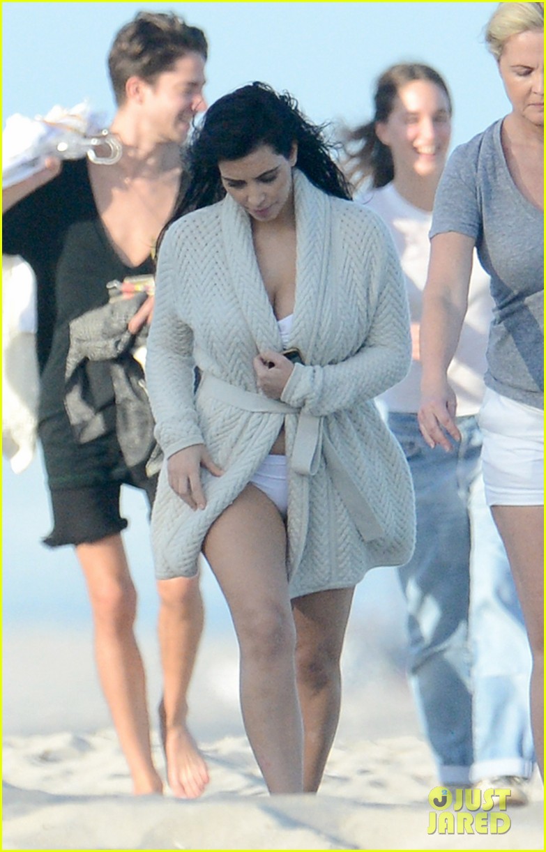 Kim Kardashian Pregnant Bikini Coverup at Photo Shoot 2013