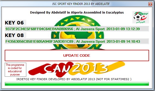 برنامج للحصول على شيفرة الجزيرة الرياضية بتاريخ اليوم 9/1/2013 - 2013 JSC SPORT IRDETO 2 Key Finder