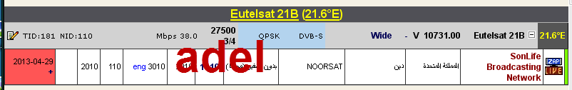 جديد مدار القمر  Eutelsat 21B @ 21.5° East - قناة SonLife Broadcasting Network- بدون تشفير (مجانا)