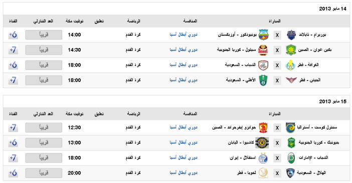 تابعوا معنا جدول مواعيد مباريات دور الـ 16 دوري أبطال آسيا 2013