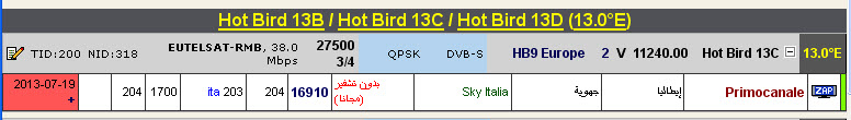 جديد القمر  Hot Bird 13B/13C/13D @ 13° East - قناة Primocanale-(إيطاليا) تبث حاليا مجانا