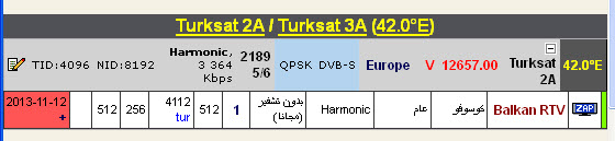 جديد القمر Türksat 2A/3A @ 42° East  - قناة Balkan RTV-التركية - بدون تشفير (مجانا)