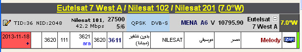 جديد القمر Nilesat 102/201@ 7° West - قناة Melody-العربية - بدون تشفير (مجانا)