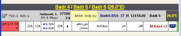 جديد القمر  Badr-4/5/6 @ 26° East - قناة Al Kass HD+-قناة Al Kass HD+2-بدون تشفير (مجانا)
