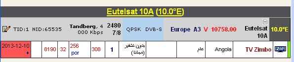 جديد القمرEutelsat 10A @ 10° East - قناة TV Zimbo - بدون تشفير (مجانا)