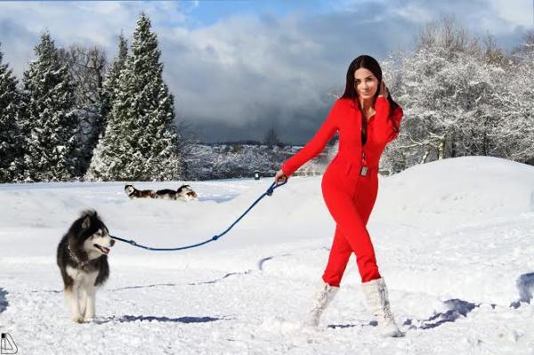 صور جلسة تصوير دومينيك حوراني على الثلج مع كلبها 2014