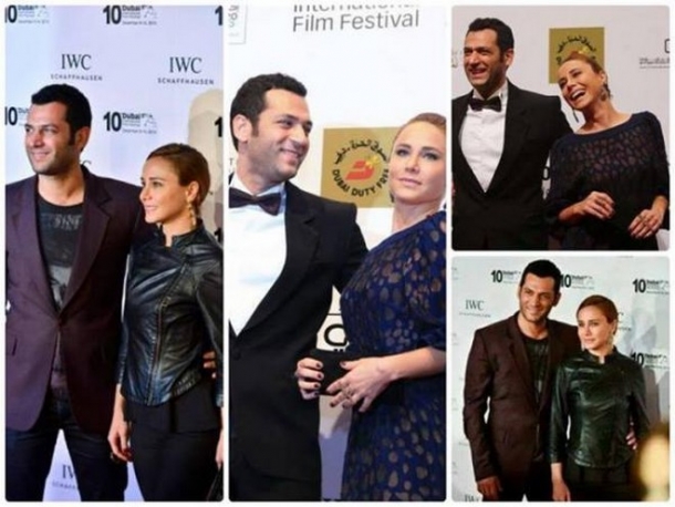 صور الممثل التركي مراد يلدريم (أمير) مع زوجتة في مهرجان دبي السينمائي 2013