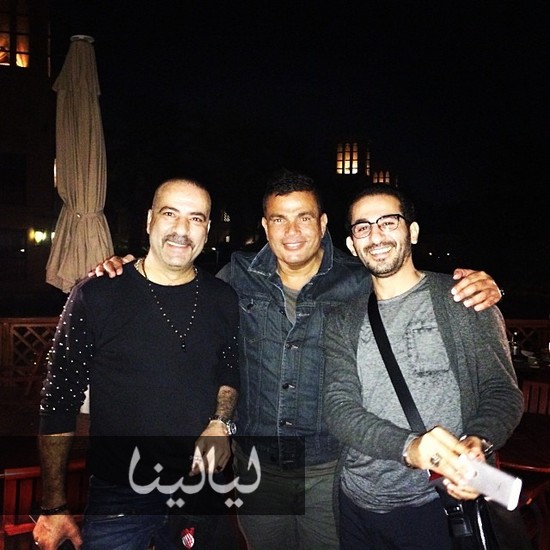 صور نجوم مصريين في دبي 2014 , صور عمرو دياب مع حلمي ومحمد سعد ومنى زكي في دبي 2014