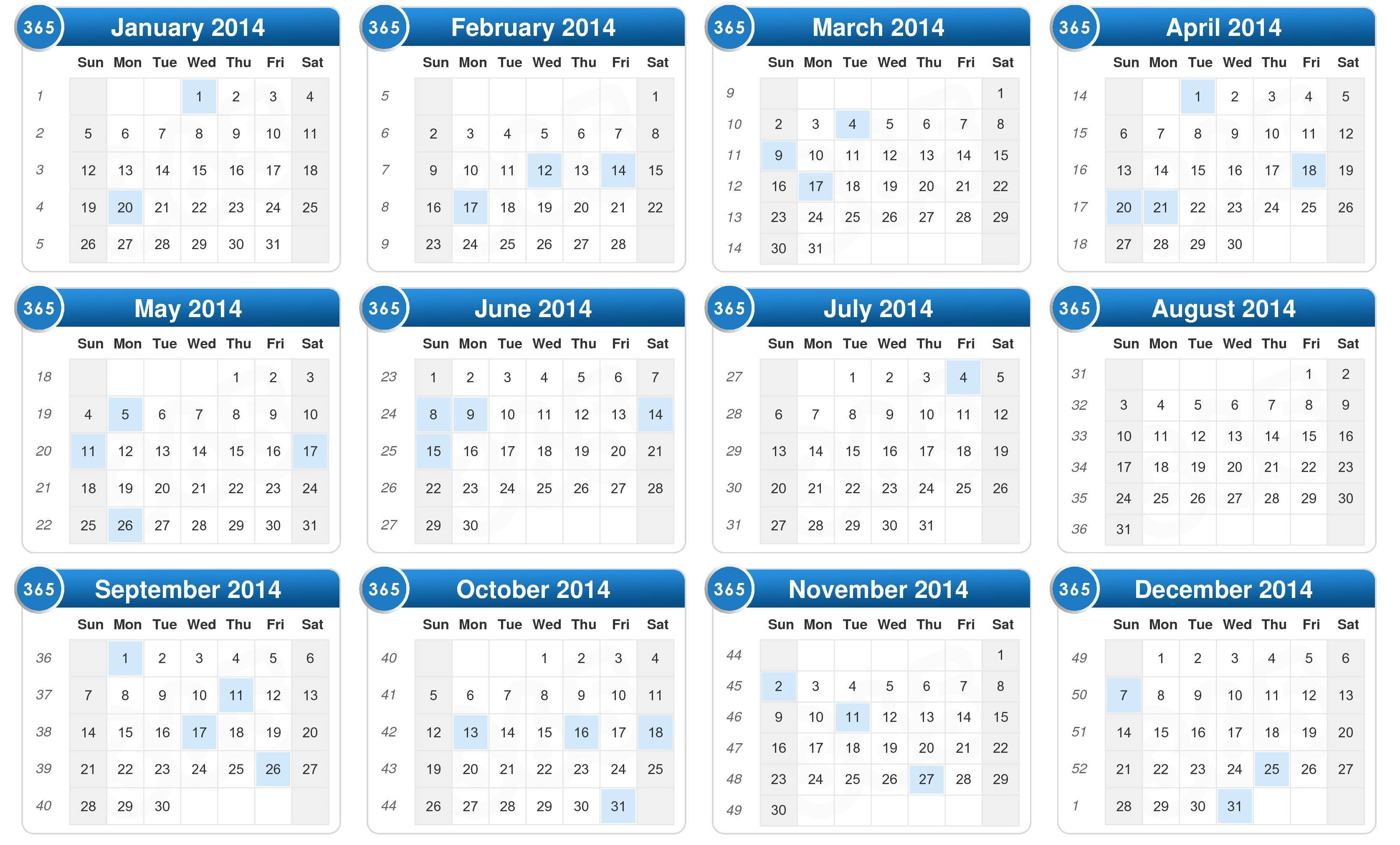صور التقويم الميلادي سنة 2014 , التقويم الميلادي الجديد لسنة 2014 للطباعة Calendar 2014
