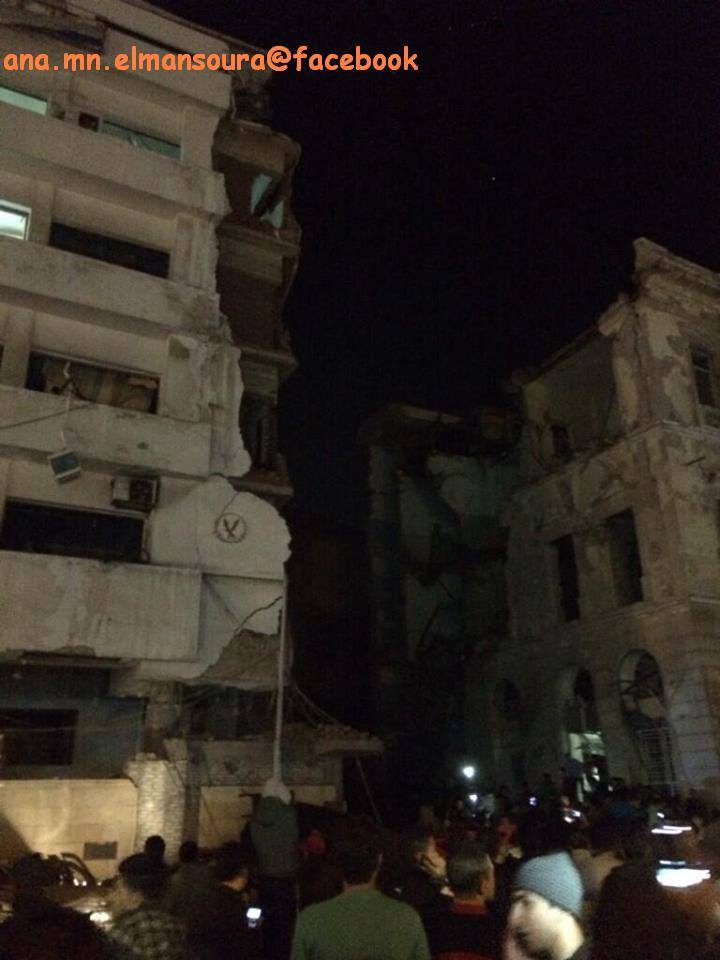 صور جديدة من انفجار في مدينة المنصورة وانهيار مبنى مديرية الأمن