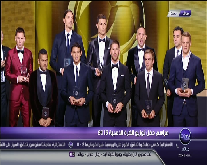 بالفيديو ,, تشكيل منتخب العالم في حفل توزيع جوائز الكرة الذهبية 2013