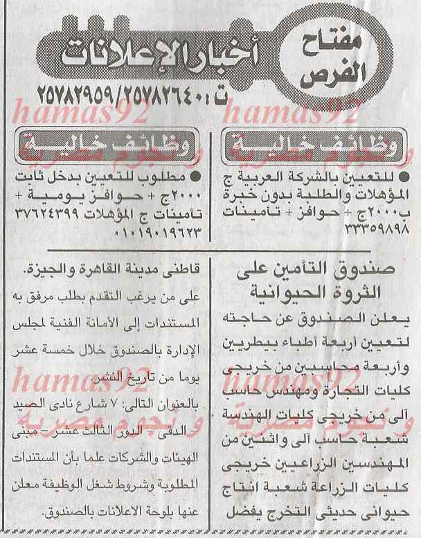 وظائف جريدة الاخبار اليوم الاربعاء 29-1-2014 , وظائف خالية اليوم 29 يناير 2014