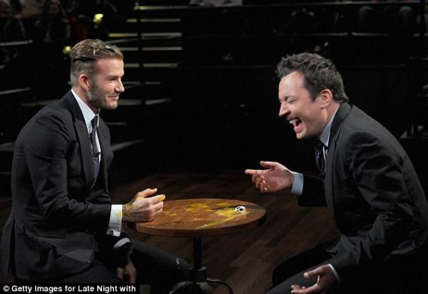 صور ديفيد بيكهام في برنامج Late Night  مع جيمي فالون 2014