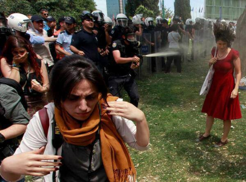 صورة الفتاة التي فجرت الثورة في التركية  - صور الفتاة ذات الرداء الأحمر