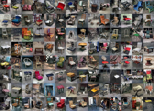 صور كراسي مصنوعة من المهملات في شوارع الصين