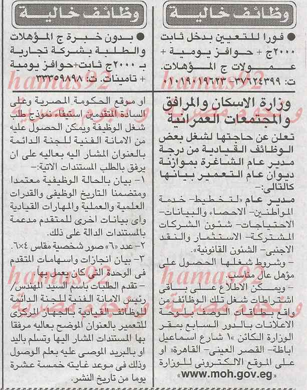 وظائف خالية في جريدة الاخبار اليوم الاثنين 3-3-2014