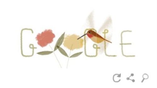 جوجل يحتفل بيوم الارض باستخدام شعار الطائر الطنان ، اليوم الثلاثاء 22-4-2014