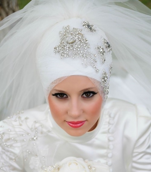 صور لفات طرح للعرايس المحجبات 2015 , كولكشن لفات طرح زفاف للمحجبات 2015