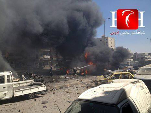 عاجل انفجار سيارة مفخخة في حي الزهراء بحمص اليوم الاحد 25-5-2014