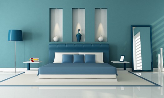 غرف نوم عصرية باللون الازرق 2014 , اشيك ديكورات غرف نوم زرقاء 2015