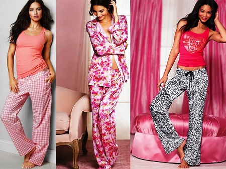 بيجامات ماركة فيكتوريا سيكريت 2014 , ملابس نوم باللون الوردي للبنات 2015