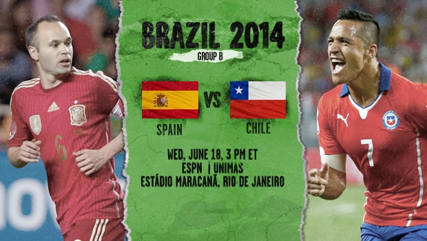تقديم مباراة مباراة اسبانيا وتشيلى اليوم 18-6-2014