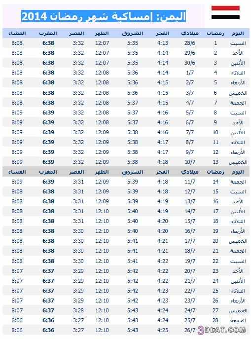 صور امساكية شهر رمضان 2014/1435 في جميع الدول العربية
