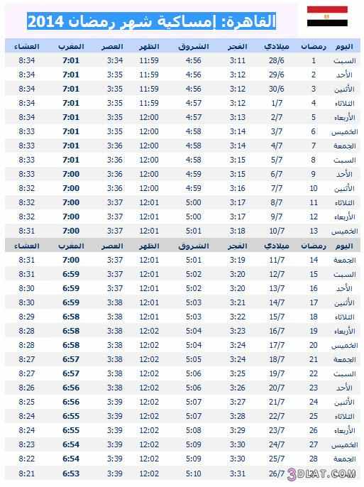 صور امساكية شهر رمضان 2014/1435 في جميع الدول العربية