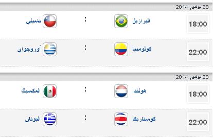مواعيد وجدول مباريات دور الـ 16 في كأس العالم 2014 والفرق المتأهلة