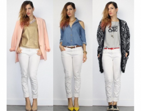 صور جينزات باللون الابيض للبنات 2014 , صور بلاطين جينز بيضاء لصيف 2014