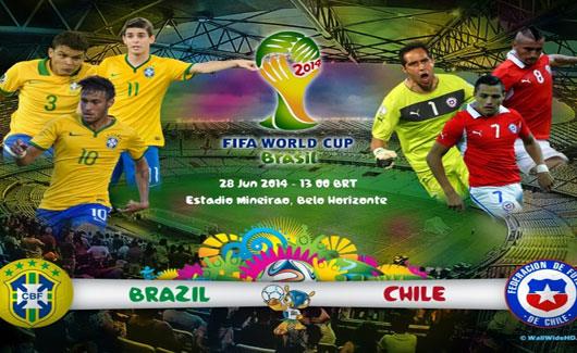 توقيت وموعد مباراة البرازيل وتشيلي اليوم السبت 28-6-2014 , في كاس العالم دور 16