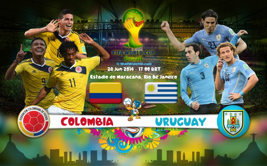 توقيت وموعد مباراة كولومبيا وأوروجواي اليوم السبت 28-6-2014 , في كاس العالم دور 16