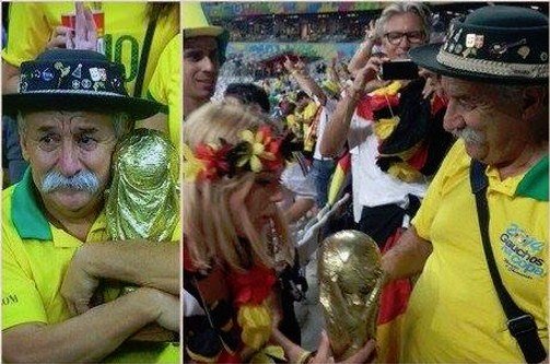 بالصور مشجع برازيلي يهدي كأس العالم لمشجعة ألمانية صغيرة 2014