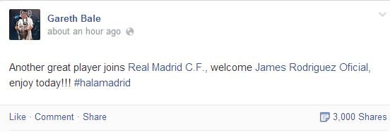 بالصور جاريث بيل يرحب بجيمس رودريجز بعد انضمامه لريال مدريد 2014