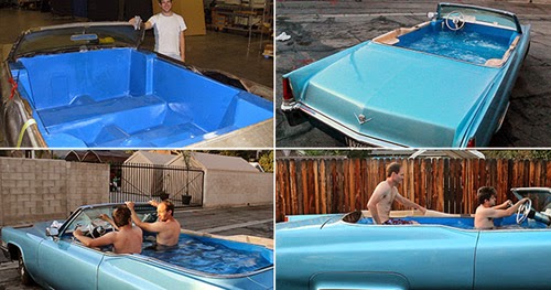 بالصور تحويل سيارة كاديلاك قديمة إلى حوض استحمام متحرك