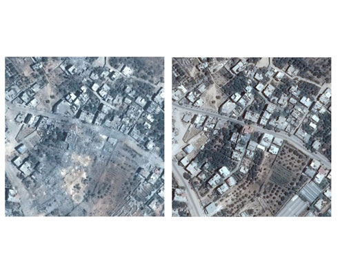 صور مدينة بيت حانون قبل وبعد الصقف الاسرائيلي عبر الاقمار الصناعية 2014