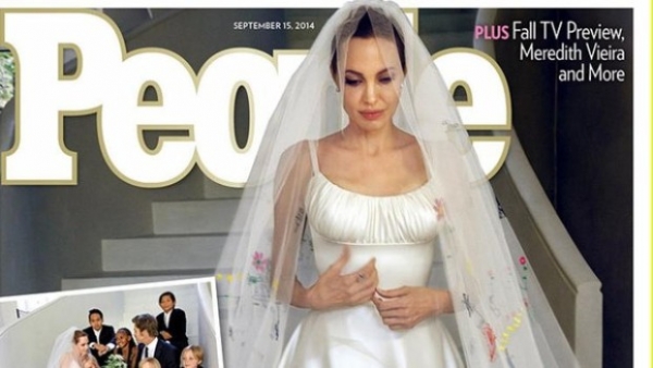 صور فستان زفاف أنجلينا جولي 2014 , صور أنجلينا جولي بفستان الزفاف 2014 , صور حفل زواج أنجلينا جولي 2014