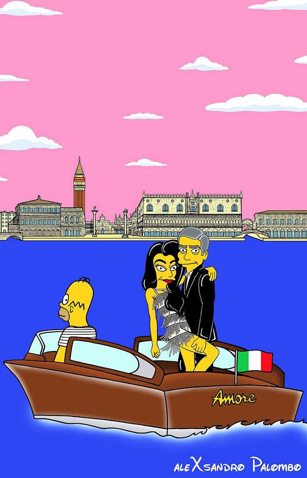 صور جورج كلوني وأمل علم الدين على شكل شخصيات كرتونية The Simpsons
