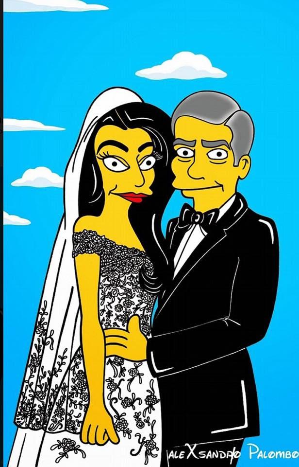 صور جورج كلوني وأمل علم الدين على شكل شخصيات كرتونية The Simpsons