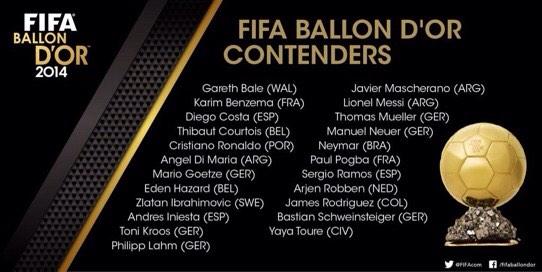 رسميا قائمة اللاعبين المرشحين لجائزة الكرة الذهبية 2014