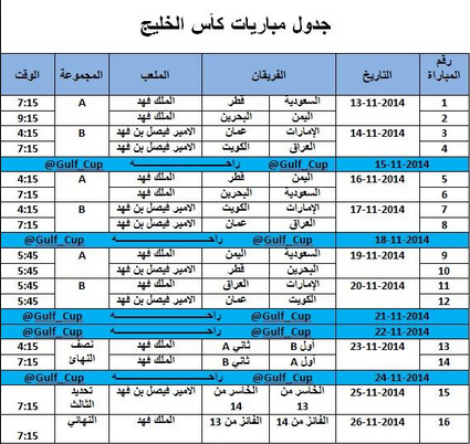 جدول مباريات كأس الخليج في السعودية 2014/2015 pdf