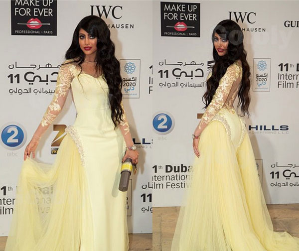 صور شيلاء سبت بفستان أصفر طويل في حفل ختام مهرجان دبي السينمائي 2014