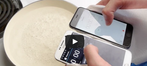 بالفيديو اختبار هاتف جالالكسى اس 6 وايفون 6 في الماء المغلي 2015