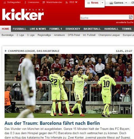بالصور عناوين الصحف العالمية بعد مباراة برشلونة وبايرن ميونخ اليوم 12-5-2015