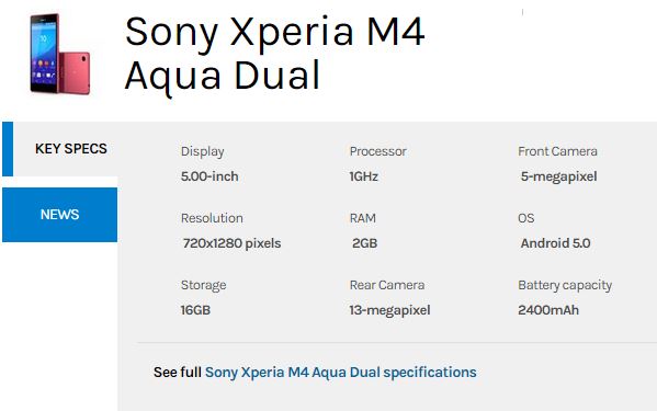 الكشف عن مواصفات هاتف سوني Sony Xperia M4 الجديد 2015