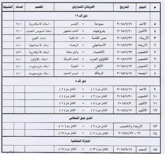 موعد وتوقيت مباريات الزمالك في بطولة كأس مصر 2015