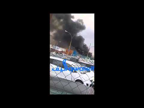 بالفيديو انفجار ودخان اسود في جمرك عمان اليوم الاثنين 26-10-2015