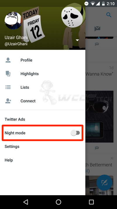 بالصور طريقة تفعيل الوضع الليلي في تطبيق تويتر 2017 Night Mod