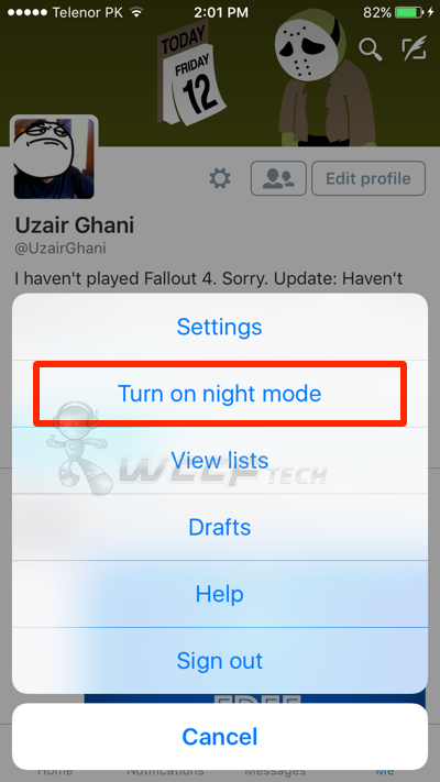 بالصور طريقة تفعيل الوضع الليلي في تطبيق تويتر 2017 Night Mod